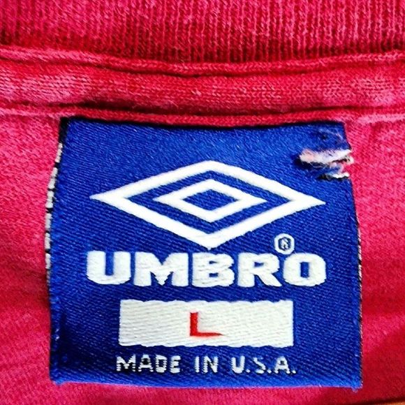 Umbro Vintage Single Stitch USA Made Shirt Red Thick Quality Rare Men Size Large - Picture 6 of 6